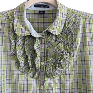 Gap Plaid Ruffle Preppy Academia Neck Button Up Top Size 12